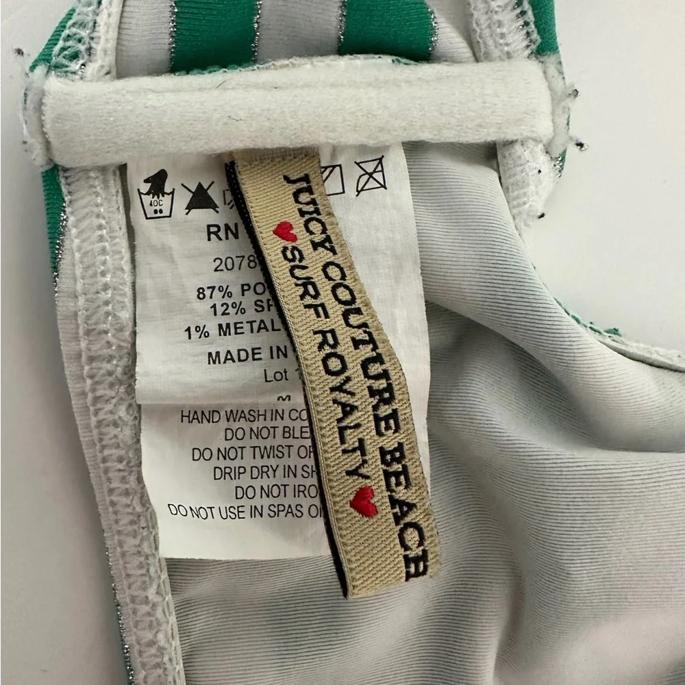 Juicy Couture Green White Stripe Y2K Halter Style Bikini Set - Size Medium